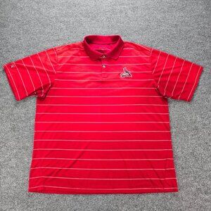 St Louis Cardinals Polo‎ Shirt Mens 2XL Red Striped MLB Baseball Sports